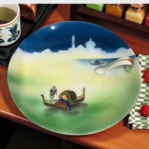 Vintage Noritake Lemon Server Plate Gondola Boat Arabian Skyline